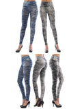 Damen Leggings lang hoher Bund Hose blickdicht Jeans-Muster Leggins