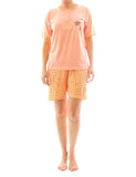 Damen Pyjama Schlafanzug Top Shirt Kurzarm lange Hose Motiv 6508