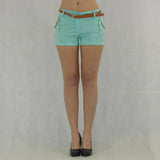 Damen Shorts mit Gürtel Hot Pants kurze Hose Bermuda Stretch