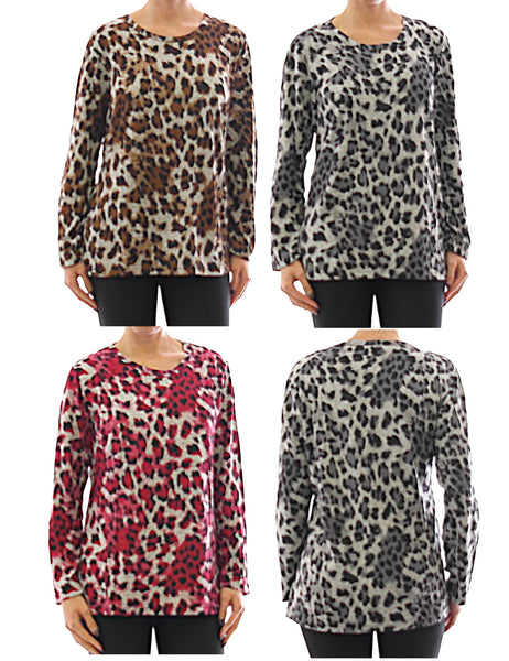 Damen Langarm Shirt Pullover Leopard Muster Bluse Tunika T-Shirt HR9903NLPL21