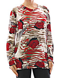 Damen Langarm Shirt Pullover Blumen Muster Bluse Tunika T-Shirt F13