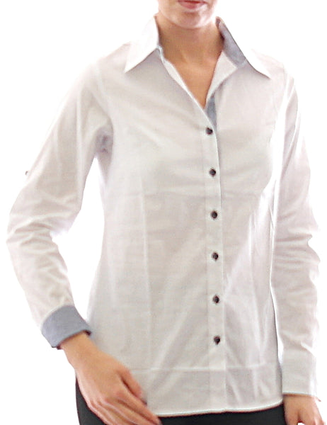 Damen Bluse Hemd Langarm Shirt Tunika Weiss Baumwolle 273