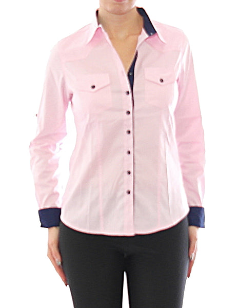 Damen Bluse Hemd Langarm Shirt Tunika Pink Baumwolle 299